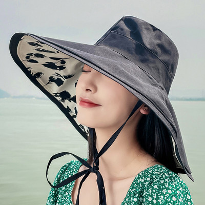 Női napsapka - nyári tavaszi floppy Beach utazási halászsapka, női UV-védő kockás, megfordítható, széles karimájú panamai sapka