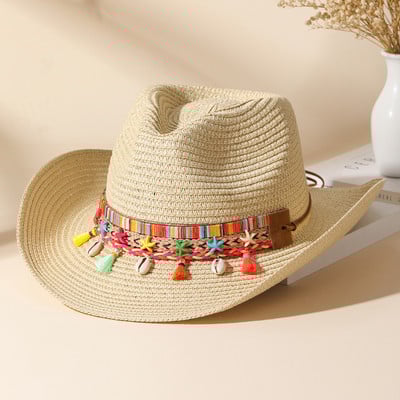 Divat Shell Cowboy Cowgirl Kalap Női Férfi Szalmakalap Széles Karimájú Strandkalap Nyári Nyaralás Panama Napsapka Nagyker
