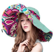 Divatos női virágos összecsukható karimájú UV védelemmel ellátott nyári strandsapkák