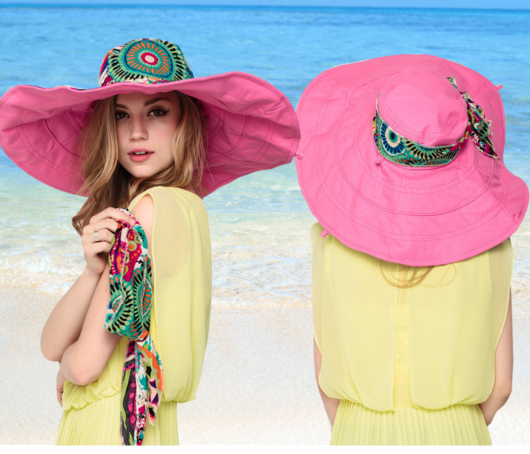 Divatos női virágos összecsukható karimájú UV védelemmel ellátott nyári strandsapkák