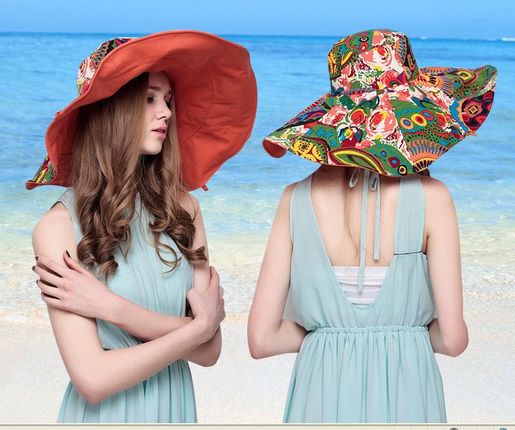 Divatos női virágos összecsukható karimájú UV védelemmel ellátott nyári strandsapkák