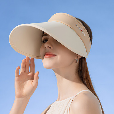 Novi ženski šešir za sunčanje s produženim obodom od 16 cm, sklopivi anti-UV ljetni šešir za putovanja uz plažu, elastična traka u dvije boje, prazan cilindar