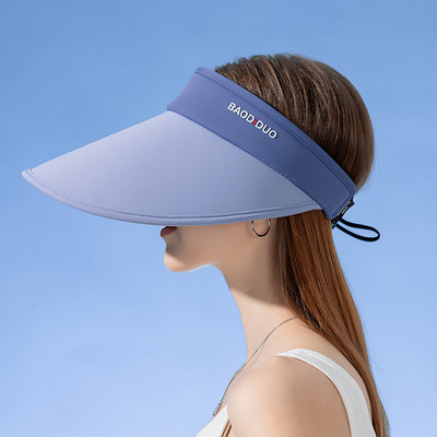 Novi ženski šešir za sunčanje s produženim obodom od 16 cm, sklopivi anti-UV ljetni šešir za putovanja uz plažu, elastična traka u dvije boje, prazan cilindar