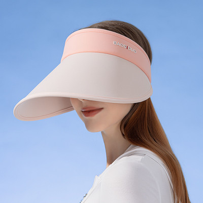 Novi ženski šešir za sunčanje s produženim obodom od 16 cm, sklopivi anti-UV ljetni šešir za putovanja uz plažu, elastična traka u dvije boje, prazan cilindar