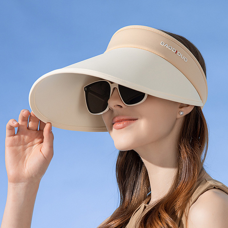 Novi ženski šešir za sunčanje s produženim obodom od 16 cm, sklopivi anti-UV ljetni šešir za putovanja uz plažu, elastična traka u dvije boje, prazan cilindar