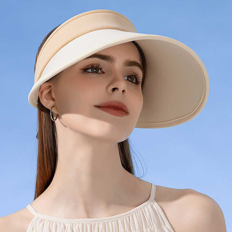 Novi ženski šešir za sunčanje s produženim obodom od 16 cm, sklopivi anti-UV ljetni šešir za putovanja uz plažu, elastična traka u dvije boje, prazan cilindar