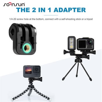 SOONSUN Dual Twin Mount Adapter Cold Shoe Adapter Tripod Adapter for GoPro Hero 11 10 9 8 7 6 5 4 DJI Action Camera фиксиран към SLR камера