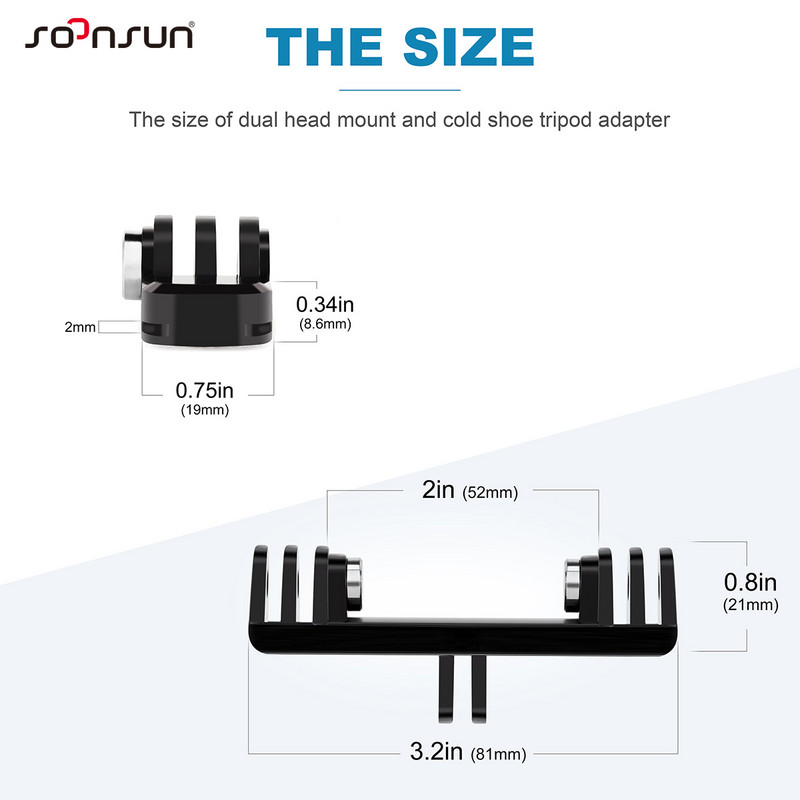 Adaptér SOONSUN s dvojitým držiakom a päticou pre statív s uchytením do päty pre GoPro Hero 11, 10, 9, 8, 7, 6, 5, 4, DJI akčnú kameru pripevnenú na zrkadlovku