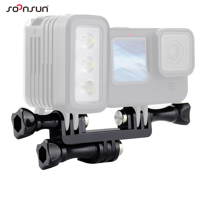 Adaptér SOONSUN s dvojitým držiakom a päticou pre statív s uchytením do päty pre GoPro Hero 11, 10, 9, 8, 7, 6, 5, 4, DJI akčnú kameru pripevnenú na zrkadlovku