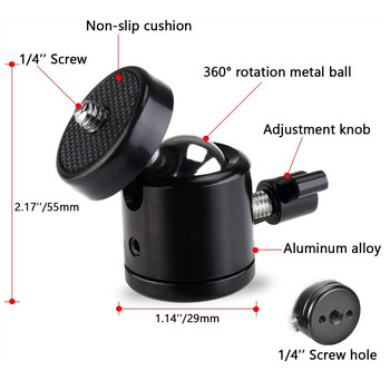 1/4 Hot Shoe Tripod Mount Κάμερα δράσης Προσαρμογέας μπάλας κεφαλής Κλείδωμα κεφαλής μπάλας βάσης LED Φως βάση στήριξης φλας Κάμερες DSLR DV