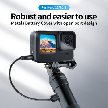 TELESIN για GoPro Hero 11 10 9 Μαύρη Action Camera Αντικαθιστώμενο κάλυμμα μπαταρίας με θύρα φόρτισης Type-C Easy αφαιρούμενο πλαϊνό καπάκι