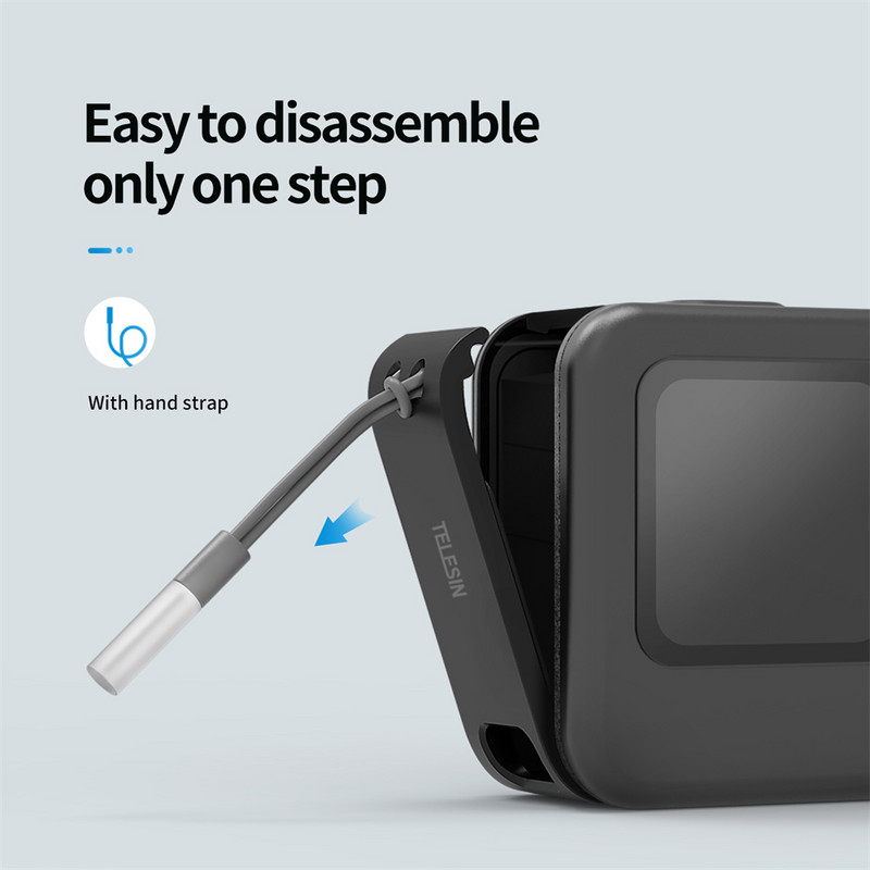 TELESIN za GoPro Hero 11 10 9 Crna akcijska kamera Zamjenjivi poklopac baterije s Type-C priključkom za punjenje Bočni poklopac koji se lako uklanja