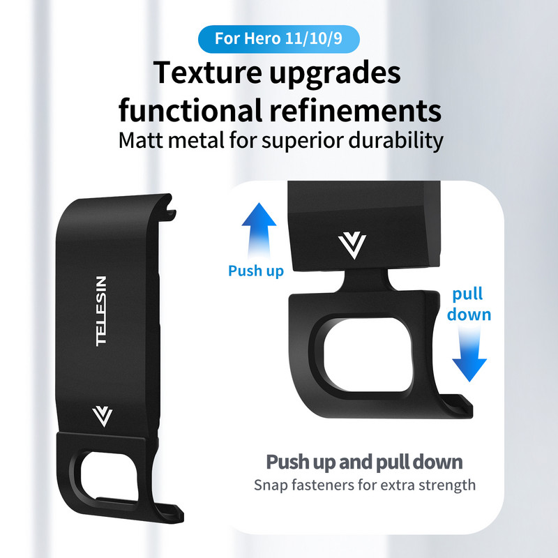 TELESIN za GoPro Hero 11 10 9 Crna akcijska kamera Zamjenjivi poklopac baterije s Type-C priključkom za punjenje Bočni poklopac koji se lako uklanja