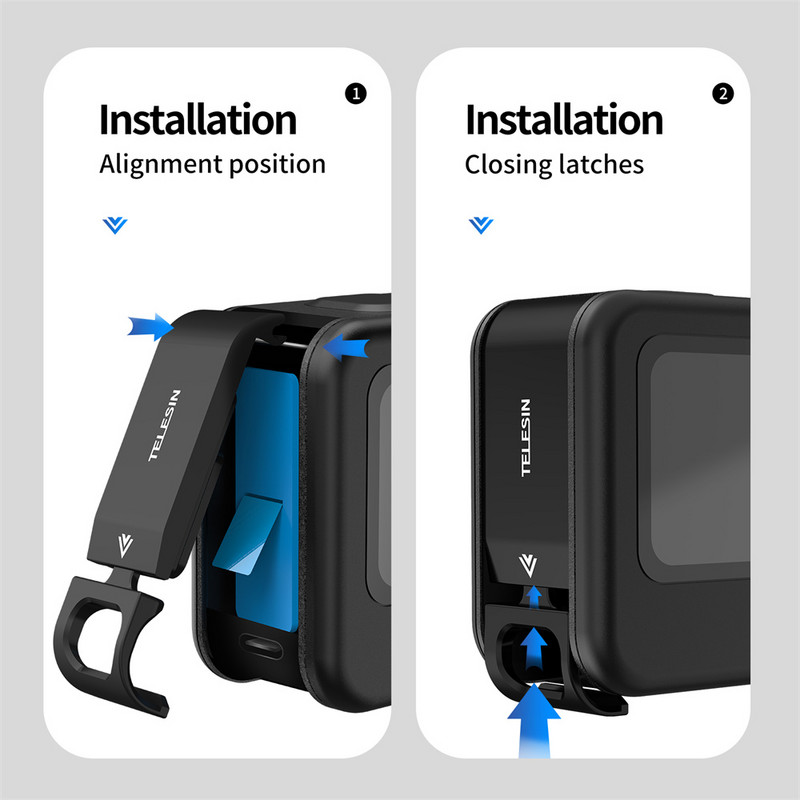 TELESIN za GoPro Hero 11 10 9 Crna akcijska kamera Zamjenjivi poklopac baterije s Type-C priključkom za punjenje Bočni poklopac koji se lako uklanja