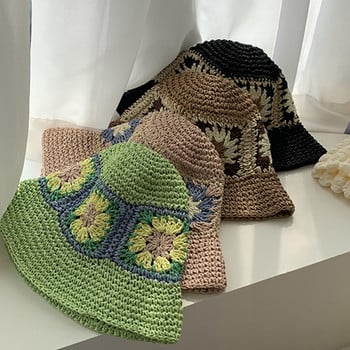 Casual Crochet Floral καπέλο κουβά με βελονάκι για καλοκαιρινό μαλακό δροσερό καπέλο ψαρά