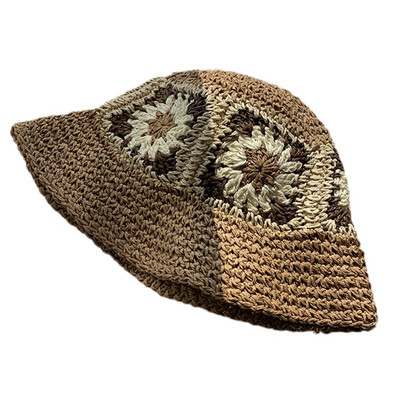 Pălărie de găleată cu croșetat florală din croșetat casual pentru pălărie de pescar moale și cool de vară
