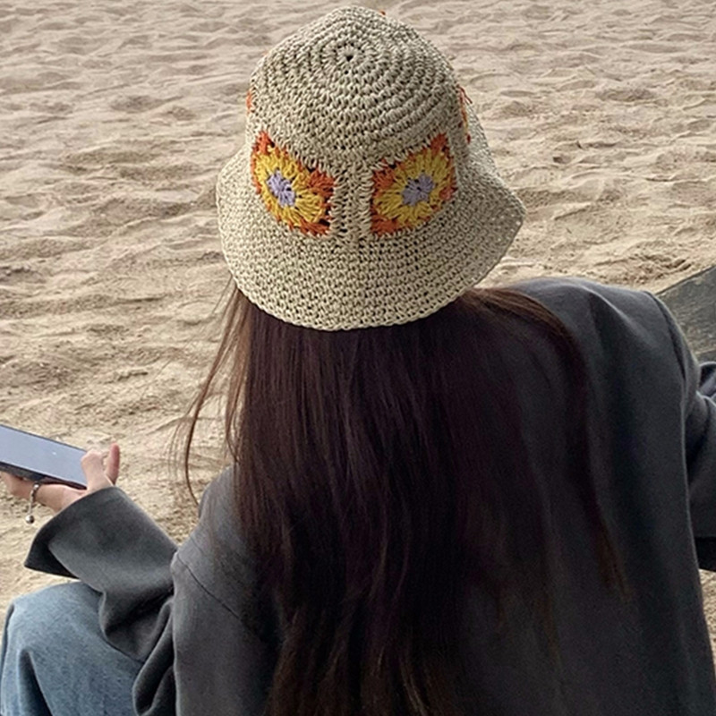 Pălărie de găleată cu croșetat florală din croșetat casual pentru pălărie de pescar moale și cool de vară
