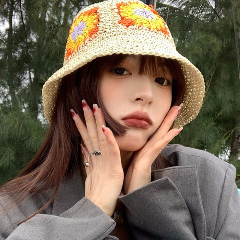 Pălărie de găleată cu croșetat florală din croșetat casual pentru pălărie de pescar moale și cool de vară