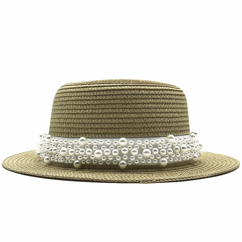 Vară 2020 Pălării de soare plate pentru femei chapeau feminino pălărie de paie stil panama cappelli Side with perle Beach găleată șapcă fată topee