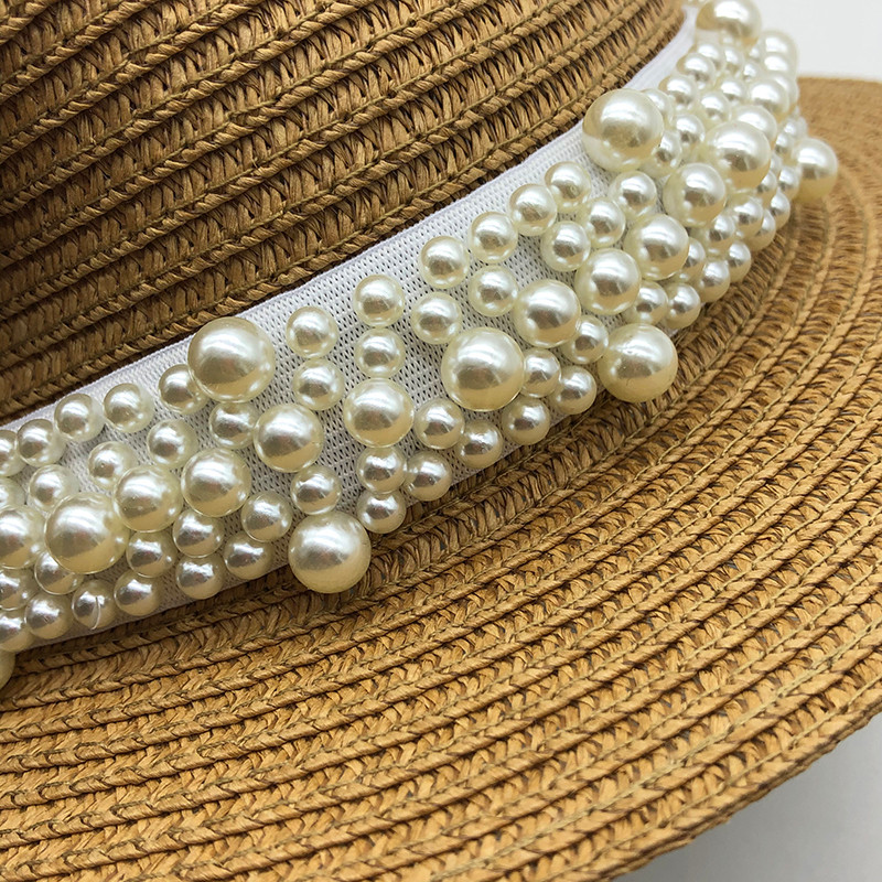 Vară 2020 Pălării de soare plate pentru femei chapeau feminino pălărie de paie stil panama cappelli Side with perle Beach găleată șapcă fată topee