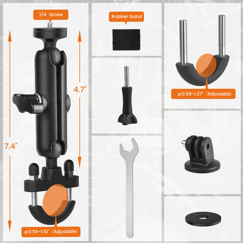 Velosipēda kameras turētājs Stūres stieņa spoguļa stiprinājums Velosipēda kronšteins Metāla motocikls priekš Go Pro Hero 7 8 9 Tālruņa darbības kameras piederumi
