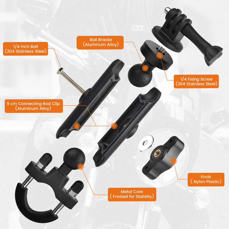 Velosipēda kameras turētājs Stūres stieņa spoguļa stiprinājums Velosipēda kronšteins Metāla motocikls priekš Go Pro Hero 7 8 9 Tālruņa darbības kameras piederumi