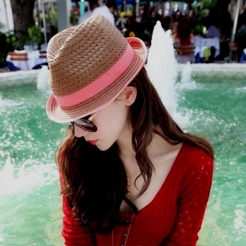 Modni ljetni slamnati ženski šeširi za sunčanje 2017. Fedora Trilby Gangsterska kapa Ljetna kapa za plažu od sunca Slamnati panama šešir s vrpcom Šešir za sunce