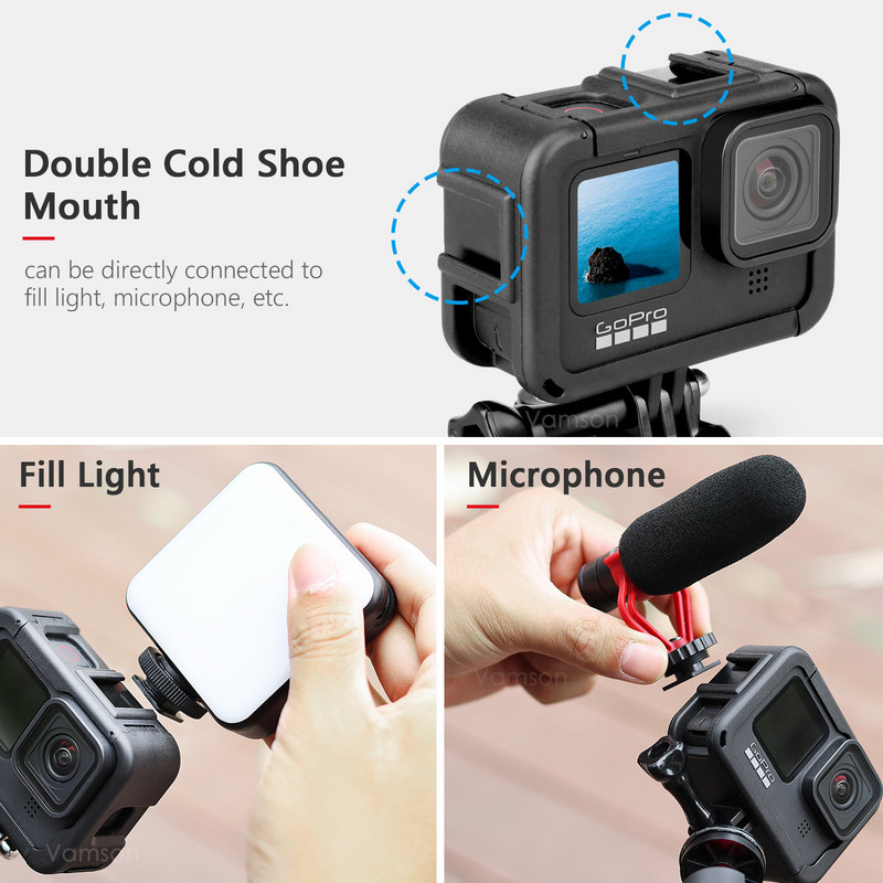 Vamson za GoPro Hero 11 10 9 crna dodatna oprema Zaštitna navlaka Okvir kućište s dvostrukim hladnim čizmama Pokrov objektiva za GoPro 10 kameru