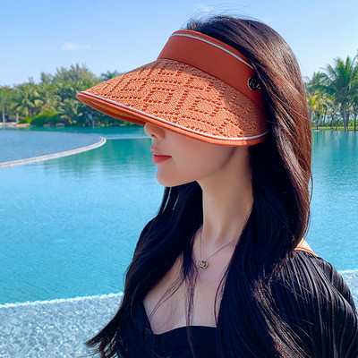 Ženski modni čipkasti prazan cilindar Širokog oboda Anti-UV Ljetni podesivi obruč za kosu Kapa sa šiltom Putna šeširi za plažu za sunčanje