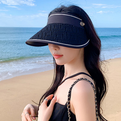 Ženski modni čipkasti prazan cilindar Širokog oboda Anti-UV Ljetni podesivi obruč za kosu Kapa sa šiltom Putna šeširi za plažu za sunčanje