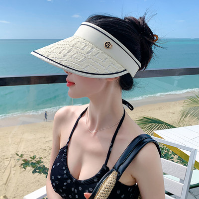 Ženski modni čipkasti prazan cilindar Širokog oboda Anti-UV Ljetni podesivi obruč za kosu Kapa sa šiltom Putna šeširi za plažu za sunčanje