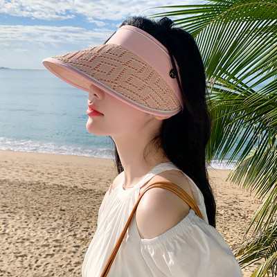 Ženski modni čipkasti prazan cilindar Širokog oboda Anti-UV Ljetni podesivi obruč za kosu Kapa sa šiltom Putna šeširi za plažu za sunčanje