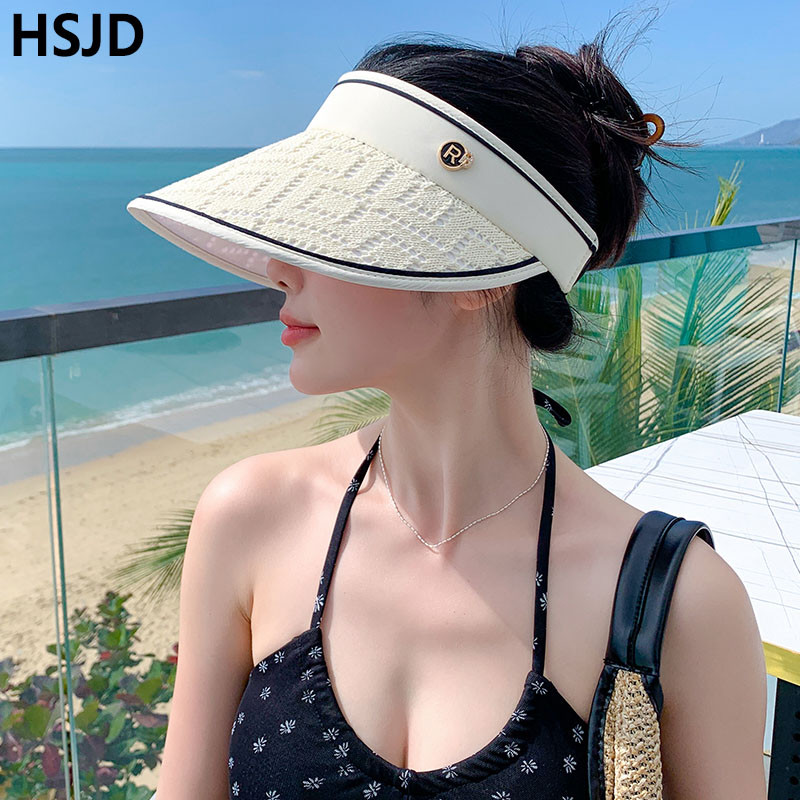 Ženski modni čipkasti prazan cilindar Širokog oboda Anti-UV Ljetni podesivi obruč za kosu Kapa sa šiltom Putna šeširi za plažu za sunčanje