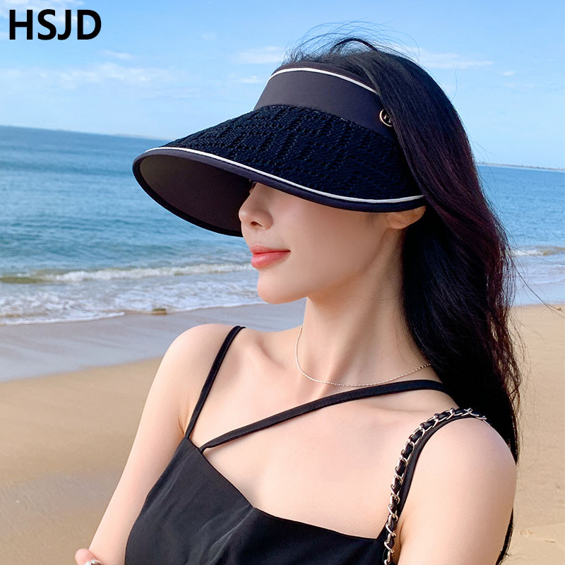 Ženski modni čipkasti prazan cilindar Širokog oboda Anti-UV Ljetni podesivi obruč za kosu Kapa sa šiltom Putna šeširi za plažu za sunčanje