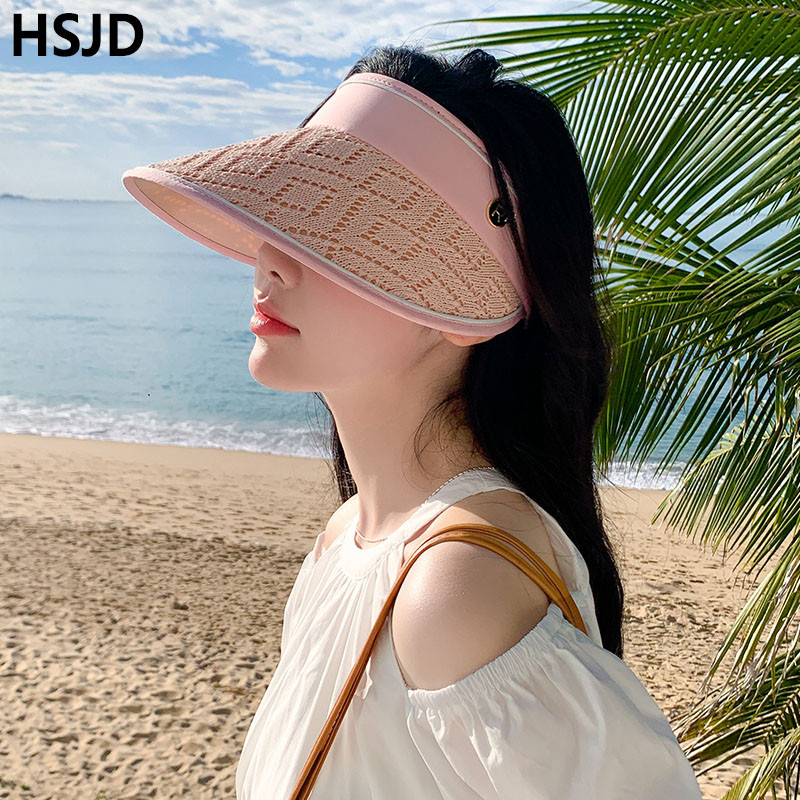 Ženski modni čipkasti prazan cilindar Širokog oboda Anti-UV Ljetni podesivi obruč za kosu Kapa sa šiltom Putna šeširi za plažu za sunčanje