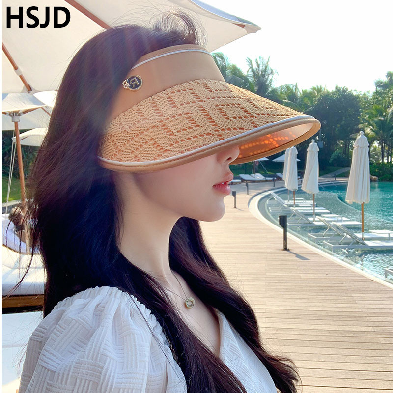 Ženski modni čipkasti prazan cilindar Širokog oboda Anti-UV Ljetni podesivi obruč za kosu Kapa sa šiltom Putna šeširi za plažu za sunčanje
