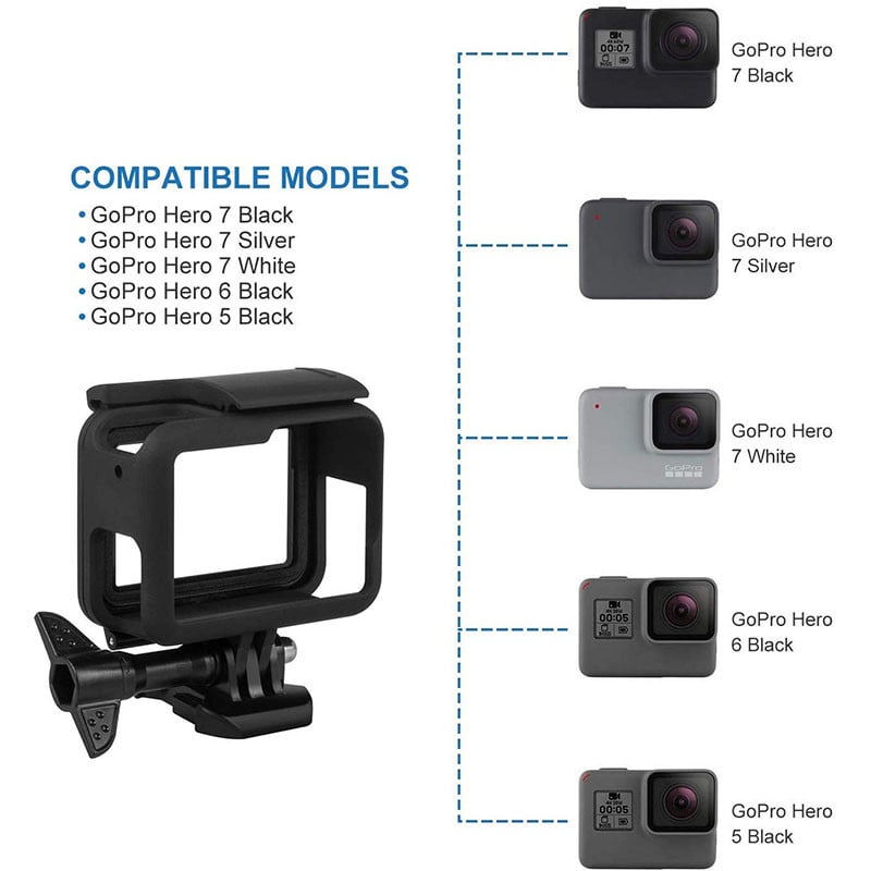 Rėmo dėklas, skirtas „GoPro Hero 7/6/5/Hero“ (2018 m.) Priedai Greitai ištraukiamas kilnojamas lizdas, varžtas (juodas) objektyvas, skirtas go pro 7, baltas sidabras