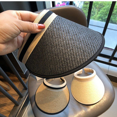 Női alkalmi Kockás szalmakalap Szabadtéri Ünnep Lányok Női Beach Sunshine Sunscree Napvédő sapka Topless Üres sportkalap