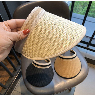 Női alkalmi Kockás szalmakalap Szabadtéri Ünnep Lányok Női Beach Sunshine Sunscree Napvédő sapka Topless Üres sportkalap