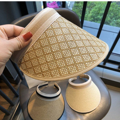 Női alkalmi Kockás szalmakalap Szabadtéri Ünnep Lányok Női Beach Sunshine Sunscree Napvédő sapka Topless Üres sportkalap