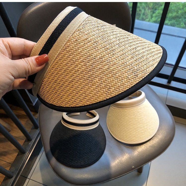 Női alkalmi Kockás szalmakalap Szabadtéri Ünnep Lányok Női Beach Sunshine Sunscree Napvédő sapka Topless Üres sportkalap