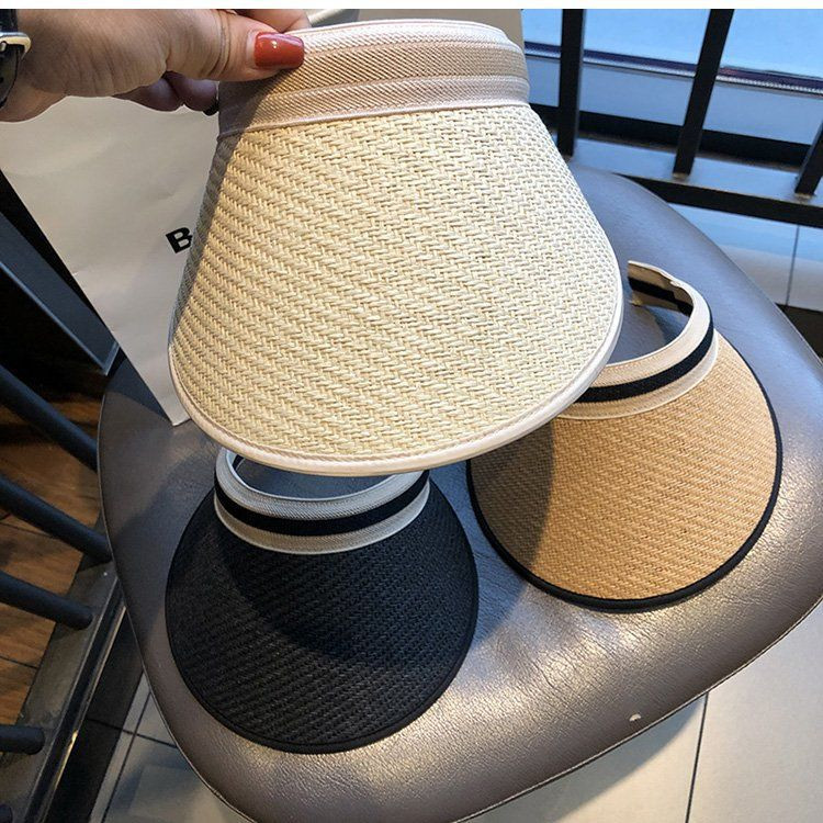 Női alkalmi Kockás szalmakalap Szabadtéri Ünnep Lányok Női Beach Sunshine Sunscree Napvédő sapka Topless Üres sportkalap