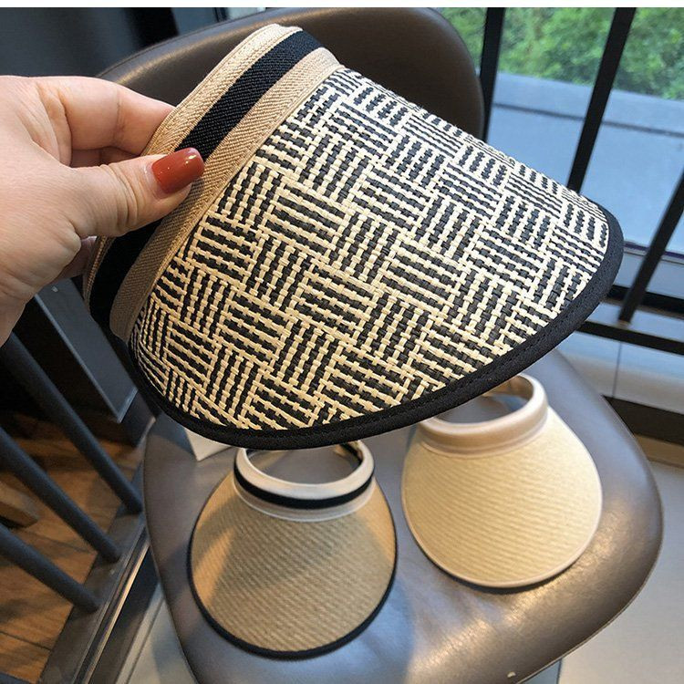 Női alkalmi Kockás szalmakalap Szabadtéri Ünnep Lányok Női Beach Sunshine Sunscree Napvédő sapka Topless Üres sportkalap