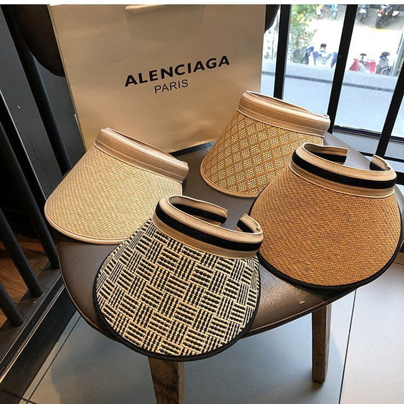 Női alkalmi Kockás szalmakalap Szabadtéri Ünnep Lányok Női Beach Sunshine Sunscree Napvédő sapka Topless Üres sportkalap