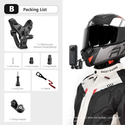 Vamson for Gopro Hero 11 10 9 8 Šalmo laikiklis ant galvos, skirtas Insta360 One X3 su vėjui atspariu putplasčiu motociklo priedais