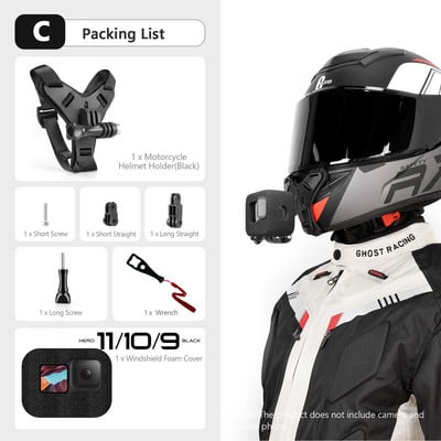 Vamson for Gopro Hero 11 10 9 8 Šalmo laikiklis ant galvos, skirtas Insta360 One X3 su vėjui atspariu putplasčiu motociklo priedais