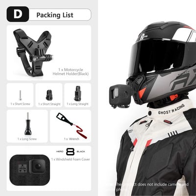 Vamson for Gopro Hero 11 10 9 8 Šalmo laikiklis ant galvos, skirtas Insta360 One X3 su vėjui atspariu putplasčiu motociklo priedais