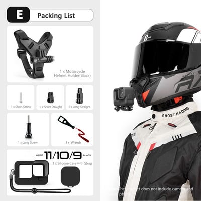 Vamson for Gopro Hero 11 10 9 8 Šalmo laikiklis ant galvos, skirtas Insta360 One X3 su vėjui atspariu putplasčiu motociklo priedais