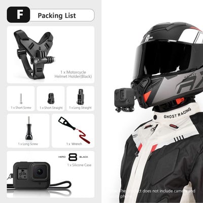 Vamson for Gopro Hero 11 10 9 8 Šalmo laikiklis ant galvos, skirtas Insta360 One X3 su vėjui atspariu putplasčiu motociklo priedais