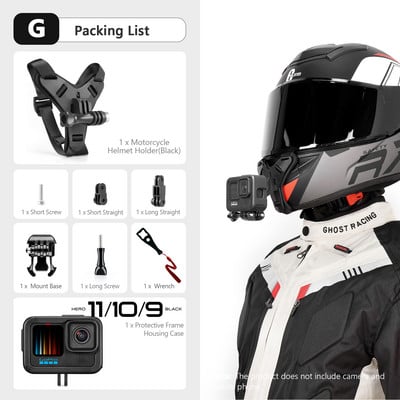 Vamson for Gopro Hero 11 10 9 8 Šalmo laikiklis ant galvos, skirtas Insta360 One X3 su vėjui atspariu putplasčiu motociklo priedais